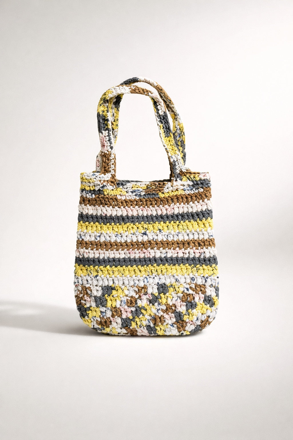 Medium Plarn Tote - Beige+Grey+Yellow