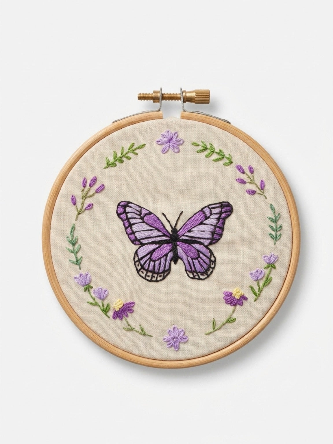 Handmade Embroidered Butterfly Hoop | Butterfly Embroidery Wall Art & Shelf Décor