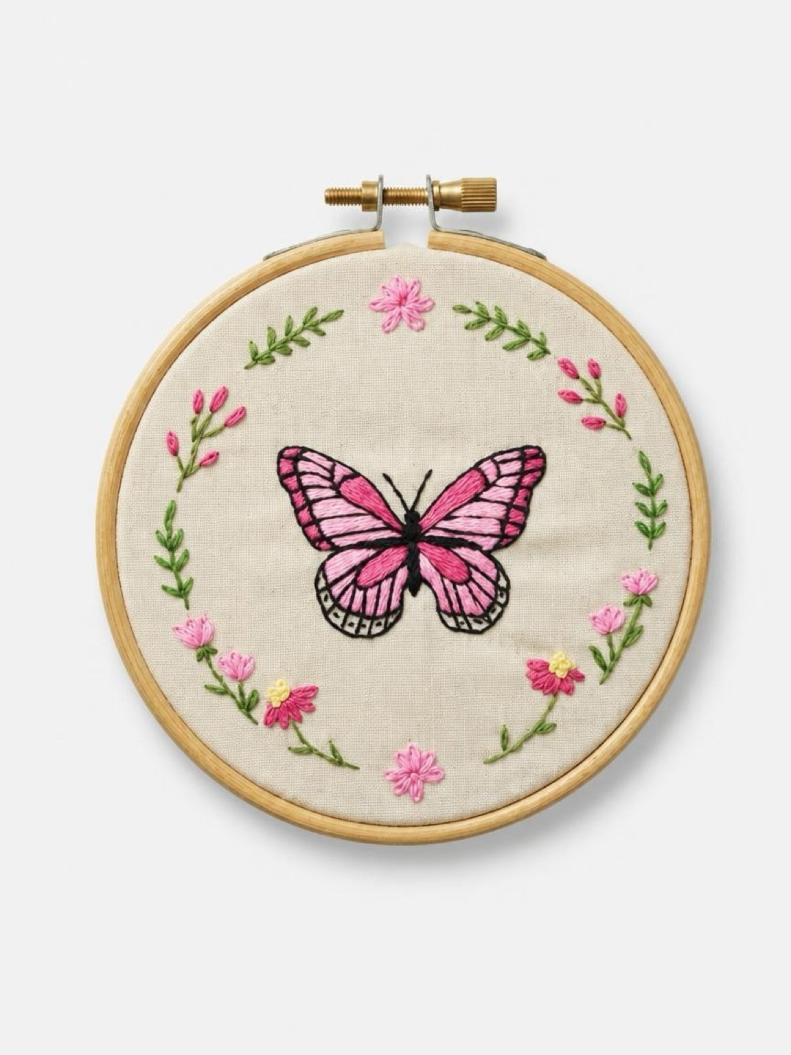 Handmade Embroidered Butterfly Hoop | Butterfly Embroidery Wall Art & Shelf Décor