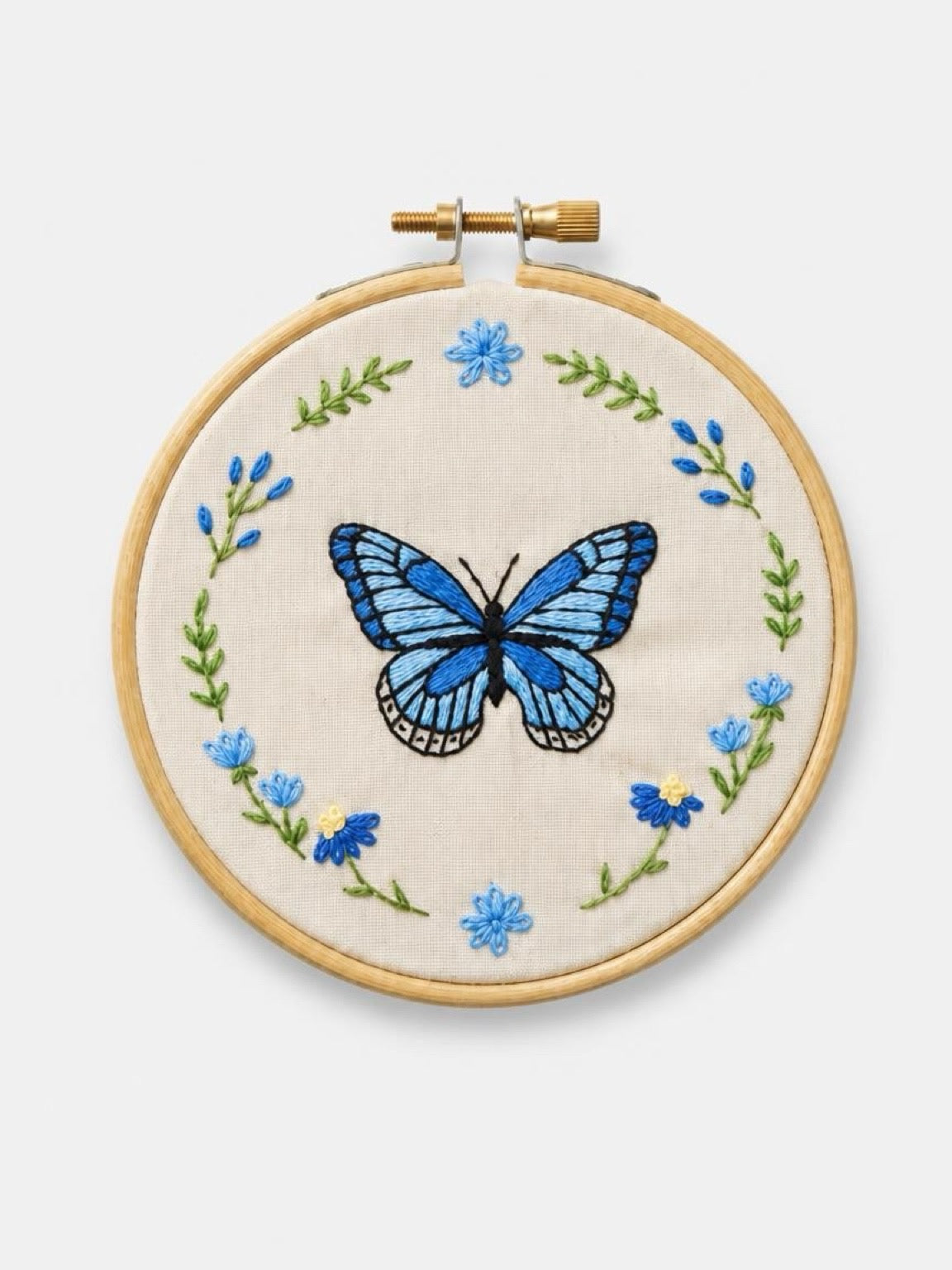 Handmade Embroidered Butterfly Hoop | Butterfly Embroidery Wall Art & Shelf Décor