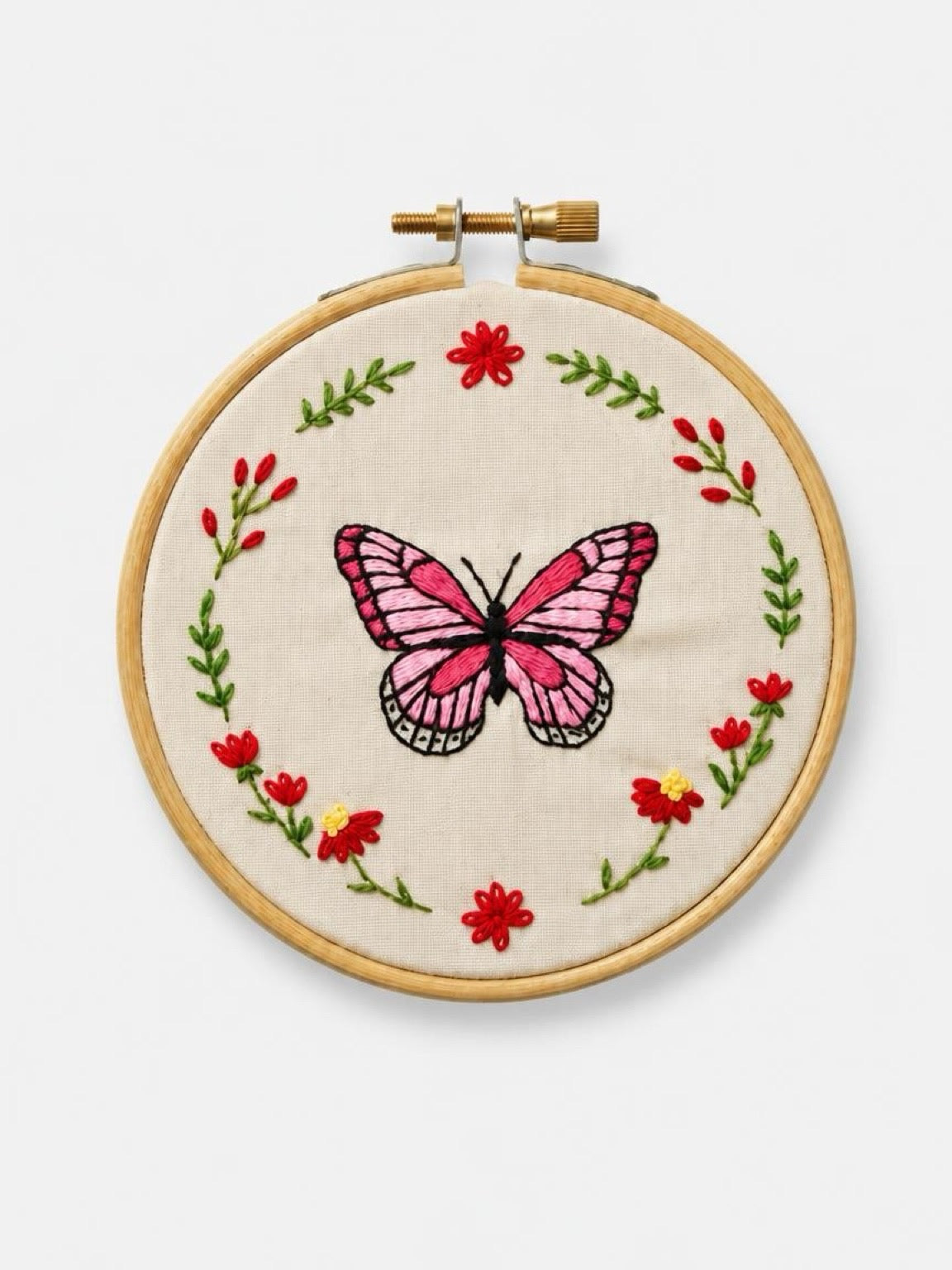 Handmade Embroidered Butterfly Hoop | Butterfly Embroidery Wall Art & Shelf Décor