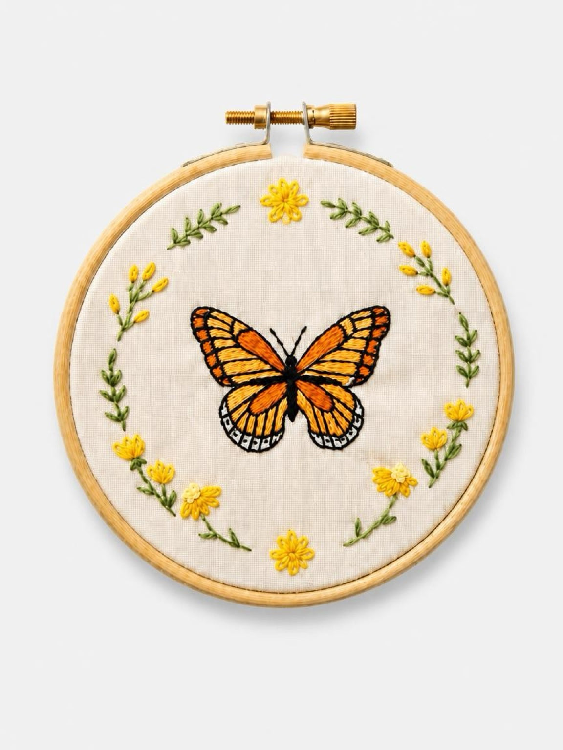 Handmade Embroidered Butterfly Hoop | Butterfly Embroidery Wall Art & Shelf Décor